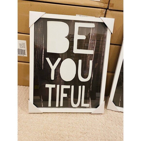 Be-you-tiful Screen Printed Glass Art Pillow fort wall frame white and black - Picture 4 of 7